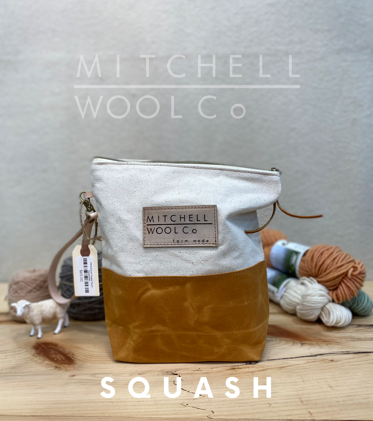 Pipsqueak bag front view of Squash and Natural.