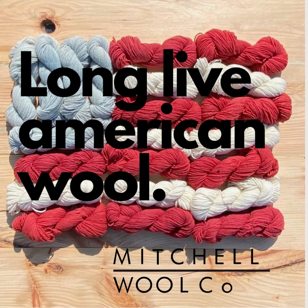 an american flag made from farm grown yarn with the words LONG LIVE AMERICAN WOOL. 