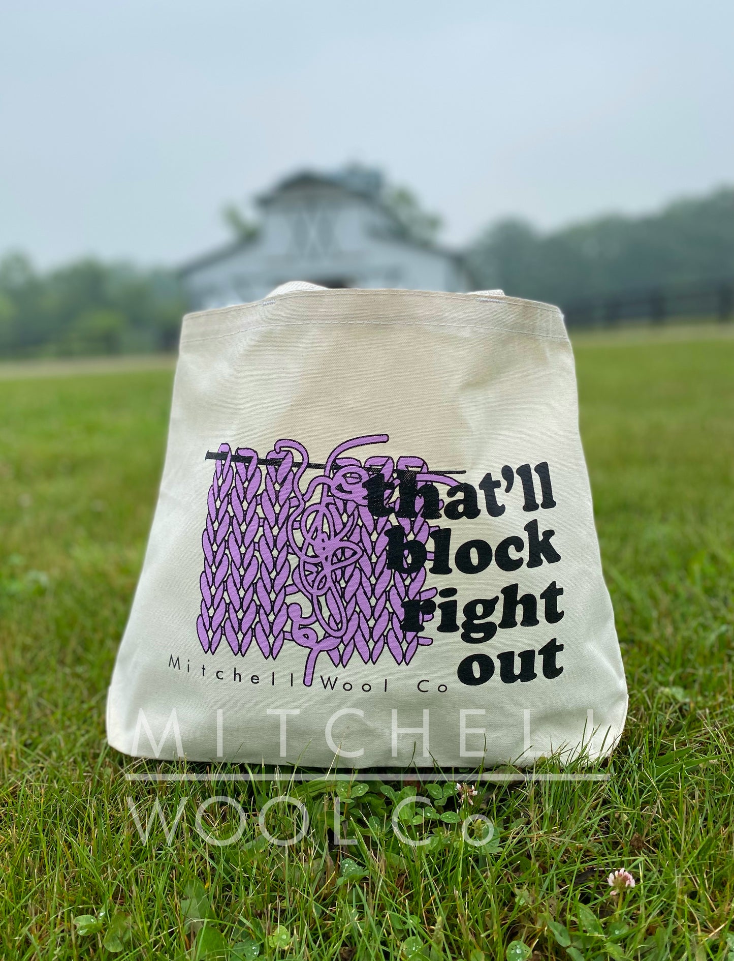 That'll Block Out-  Black & lavender screen printed on a natural cotton USA made tote